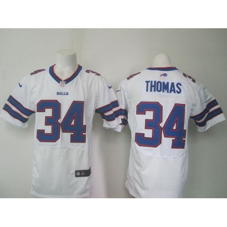 Nike Bills #34 Thurman Thomas White Men's Stitched NFL New Elite Jersey