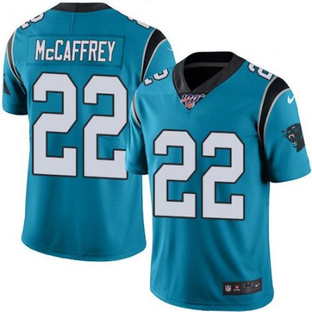 Men's Carolina Panthers #22 Christian McCaffrey Blue 2019 100th Season Vapor Untouchable Limited Stitched NFL Jersey