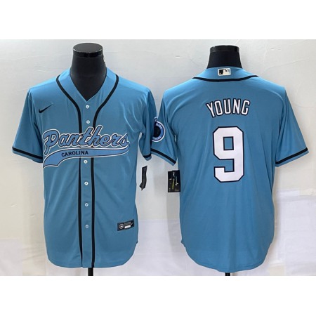 Men's Carolina Panthers #9 Bryce Young Blue With Patch Cool Base Stitched Baseball Jersey