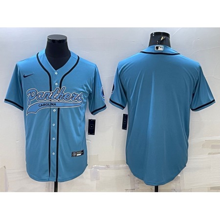 Men's Carolina Panthers Blank Blue With Patch Cool Base Stitched Baseball Jersey