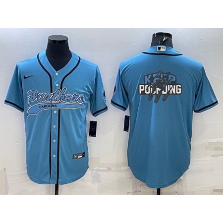 Men's Carolina Panthers Blue Team Big Logo With Patch Cool Base Stitched Baseball Jersey