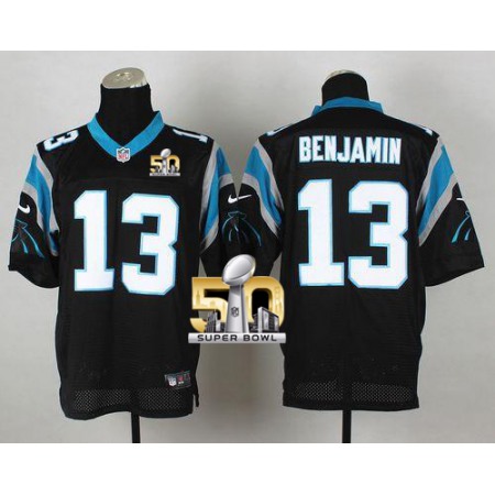 Nike Panthers #13 Kelvin Benjamin Black Team Color Super Bowl 50 Men's Stitched NFL Elite Jersey