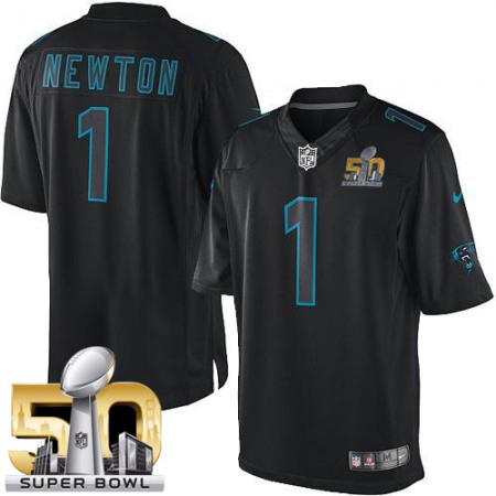 Nike Panthers #1 Cam Newton Black Super Bowl 50 Men's Stitched NFL Impact Limited Jersey