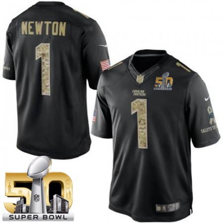 Nike Panthers #1 Cam Newton Black Super Bowl 50 Men's Stitched NFL Limited Salute to Service Jersey