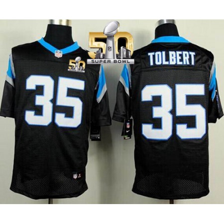 Nike Panthers #35 Mike Tolbert Black Team Color Super Bowl 50 Men's Stitched NFL Elite Jersey
