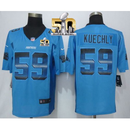 Nike Panthers #59 Luke Kuechly Blue Alternate Super Bowl 50 Men's Stitched NFL Limited Strobe Jersey