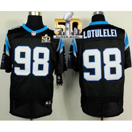 Nike Panthers #98 Star Lotulelei Black Team Color Super Bowl 50 Men's Stitched NFL Elite Jersey
