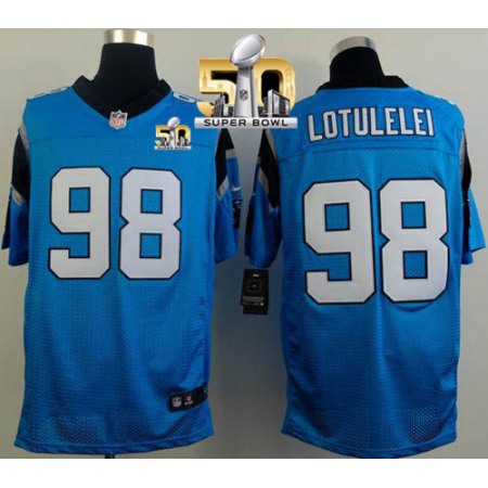 Nike Panthers #98 Star Lotulelei Blue Alternate Super Bowl 50 Men's Stitched NFL Elite Jersey