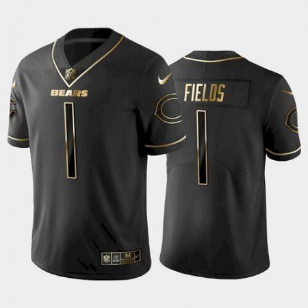 Men's Chicago Bears #1 Justin Fields Black golden edition Stitched Jersey