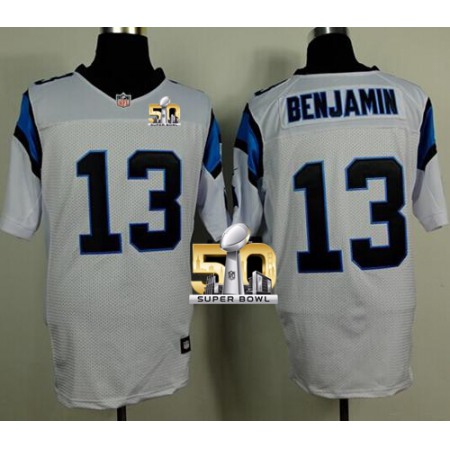 Nike Panthers #13 Kelvin Benjamin White Super Bowl 50 Men's Stitched NFL Elite Jersey