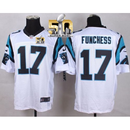 Nike Panthers #17 Devin Funchess White Super Bowl 50 Men's Stitched NFL Elite Jersey