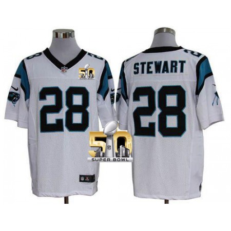 Nike Panthers #28 Jonathan Stewart White Super Bowl 50 Men's Stitched NFL Elite Jersey