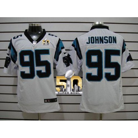 Nike Panthers #95 Charles Johnson White Super Bowl 50 Men's Stitched NFL Elite Jersey