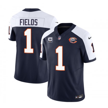 Men's Chicago Bears #1 Justin Fields Navy/White 2023 F.U.S.E. With 1-star C PatchThrowback Limited Stitched Football Jersey