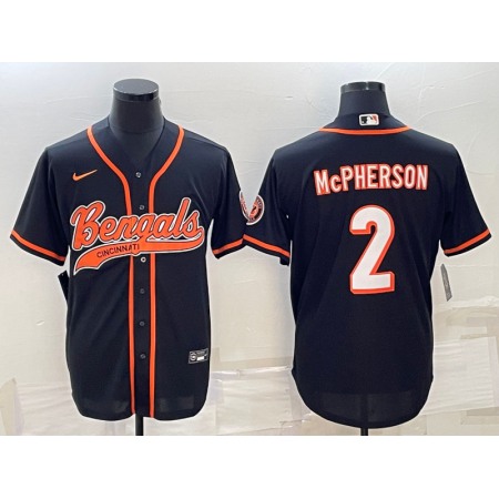 Men's Cincinnati Bengals #2 Evan McPherson Black With Patch Cool Base Stitched Baseball Jersey