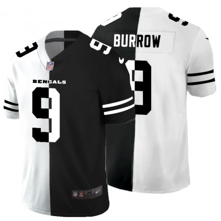 Men's Cincinnati Bengals #9 Joe Burrow Black & White Split Limited Stitched Jersey