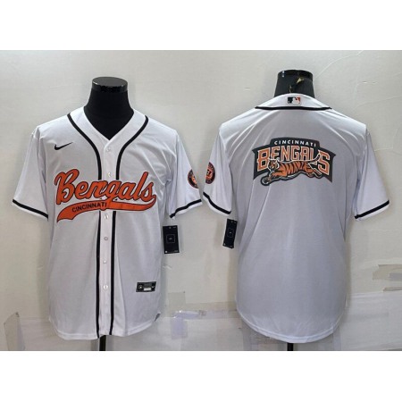 Men's Cincinnati Bengals White Team Big Logo With Patch Cool Base Stitched Baseball Jersey