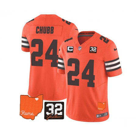 Men's Cleveland Browns #24 Nick Chubb Orange 2023 F.U.S.E. With Jim Brown Memorial Patch And 1-Star C Patch Vapor Untouchable Limited Stitched Jersey