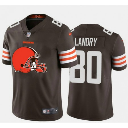 Men's Cleveland Browns #80 Jarvis Landry Brown 2020 Team Big Logo Limited Stitched Jersey