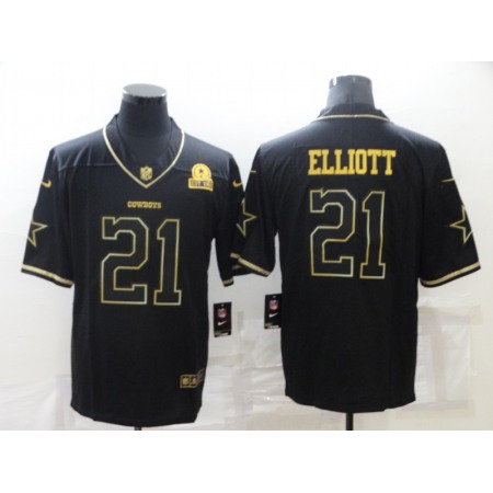 Men's Dallas Cowboys #21 Ezekiel Elliott Black Golden Edition With 1960 Patch Limited Stitched Jersey