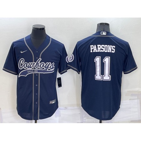 Men's Dallas Cowboys #11 Micah Parsons Navy Cool Base Stitched Baseball Jersey