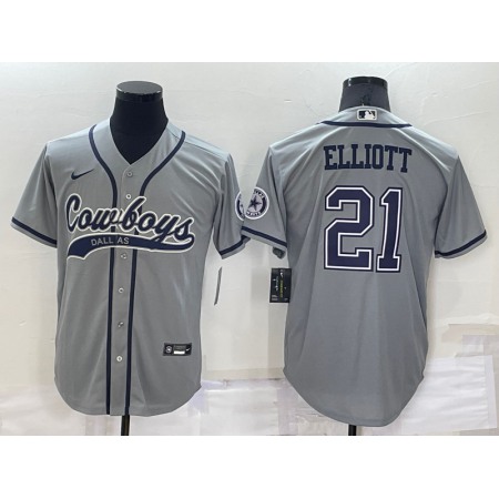 Men's Dallas Cowboys #21 Ezekiel Elliott Grey Cool Base Stitched Baseball Jersey