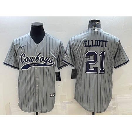 Men's Dallas Cowboys #21 Ezekiel Elliott Grey With Patch Cool Base Stitched Baseball Jersey