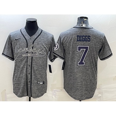 Men's Dallas Cowboys #7 Trevon Diggs Grey With Patch Cool Base Stitched Baseball Jersey