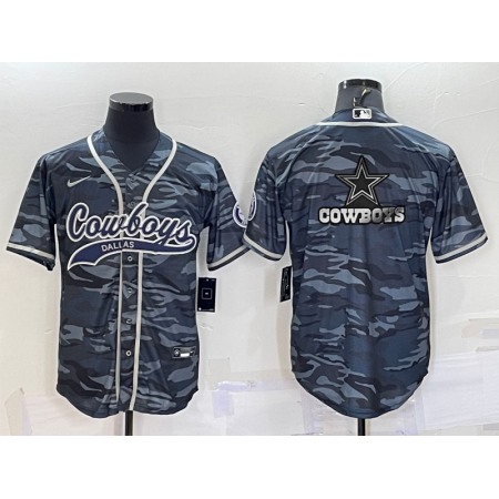Men's Dallas Cowboys Blank Grey Camo Team Big Logo With Patch Cool Base Stitched Baseball Jersey