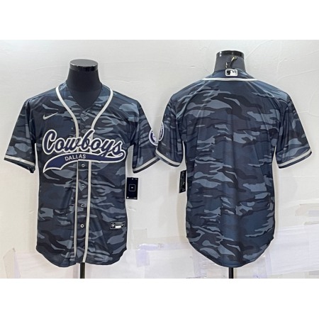 Men's Dallas Cowboys Blank Grey Camo With Patch Cool Base Stitched Baseball Jersey