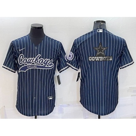 Men's Dallas Cowboys Navy Team Big Logo With Patch Cool Base Stitched Baseball Jersey