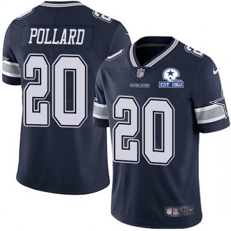 Men's Dallas Cowboys #20 Tony Pollard Navy With Established In 1960 Patch Limited Stitched Jersey