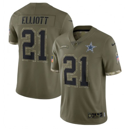 Men's Dallas Cowboys #21 Ezekiel Elliott Olive 2022 Salute To Service Limited Stitched Jersey