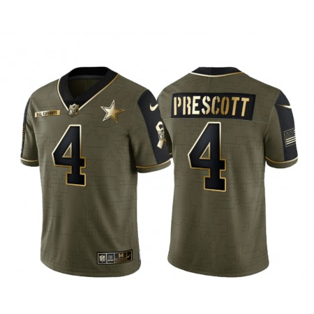 Men's Dallas Cowboys #4 Dak Prescott 2021 Olive Salute To Service Golden Limited Stitched Jersey