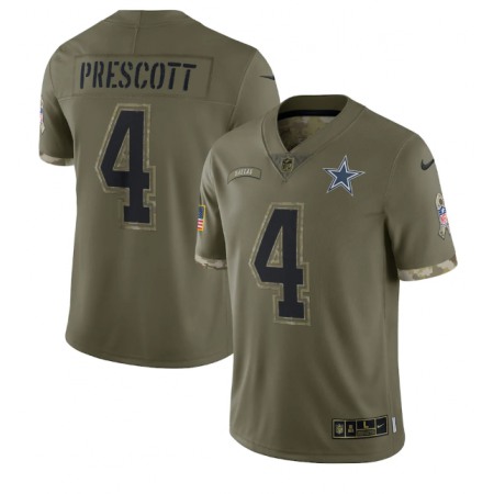 Men's Dallas Cowboys #4 Dak Prescott Olive 2022 Salute To Service Limited Stitched Jersey