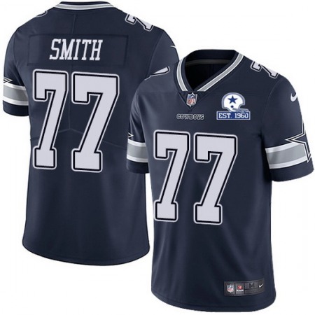 Men's Dallas Cowboys #77 Tyron Smith Navy With Established In 1960 Patch Limited Stitched Jersey