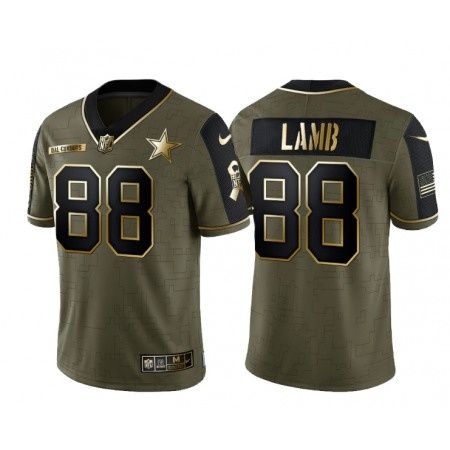 Men's Dallas Cowboys #88 CeeDee Lamb 2021 Olive Salute To Service Golden Limited Stitched Jersey