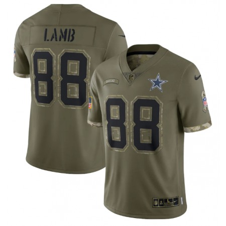 Men's Dallas Cowboys #88 CeeDee Lamb Olive 2022 Salute To Service Limited Stitched Jersey