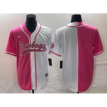 Men's Dallas Cowboys Blank Pink/White Split Cool Base Stitched Baseball Jersey
