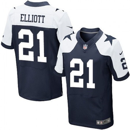Nike Cowboys #21 Ezekiel Elliott Navy Blue Thanksgiving Men's Stitched NFL Throwback Elite Jersey