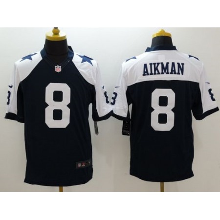 Nike Cowboys #8 Troy Aikman Navy Blue Thanksgiving Throwback Men's Stitched NFL Limited Jersey