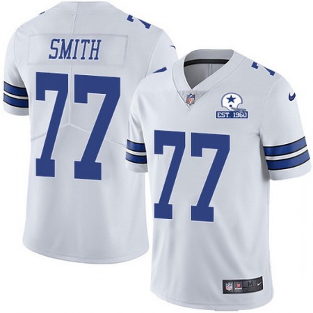 Men's Dallas Cowboys #77 Tyron Smith White With Established In 1960 Patch Limited Stitched Jersey