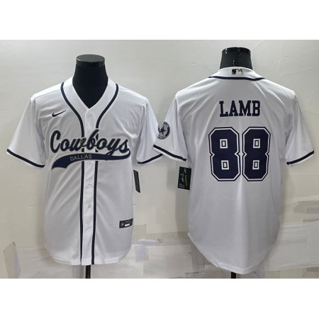 Men's Dallas Cowboys #88 CeeDee Lamb White Cool Base Stitched Baseball Jersey