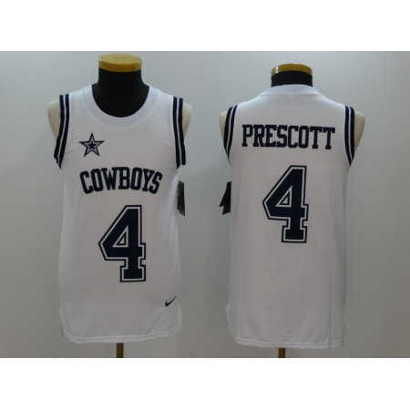 Men's Nike Dallas Cowboys #4 Dak Prescott White Stitched NFL Limited Rush Tank Top Jersey