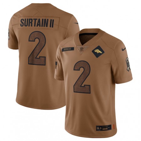 Men's Denver Broncos #2 Patrick Surtain II 2023 Brown Salute To Service Limited Stitched Football Jersey