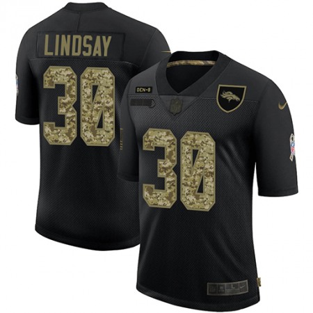 Men's Denver Broncos #30 Phillip Lindsay 2020 Black Camo Salute To Service Limited Stitched Jersey