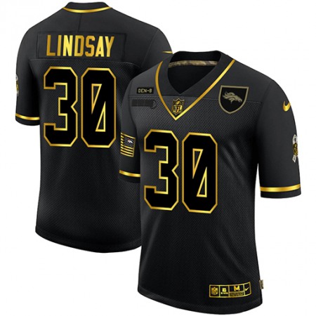Men's Denver Broncos #30 Phillip Lindsay 2020 Black/Gold Salute To Service Limited Stitched Jersey