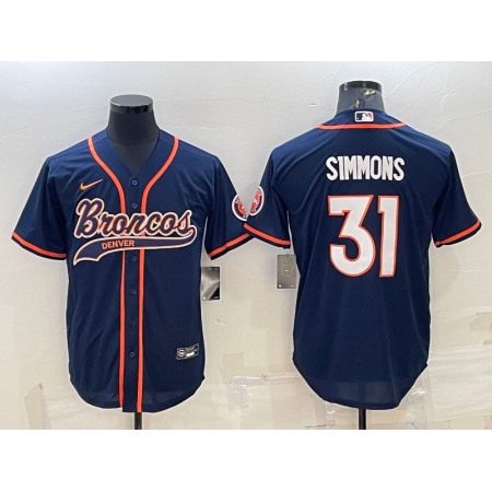 Men's Denver Broncos #31 Justin Simmons Navy With Patch Cool Base Stitched Baseball Jersey