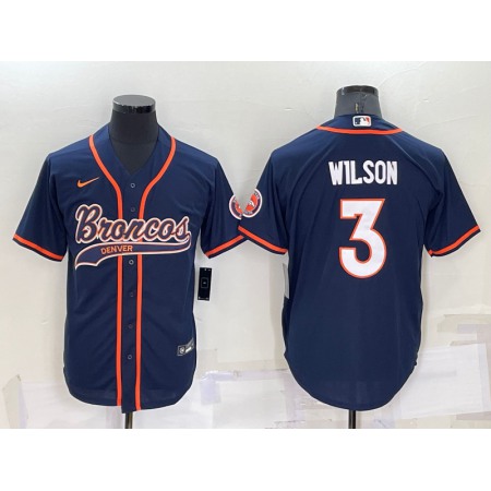 Men's Denver Broncos #3 Russell Wilson Navy Cool Base Stitched Baseball Jersey