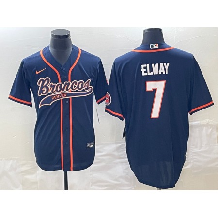 Men's Denver Broncos #7 John Elway Navy Cool Base Stitched Baseball Jersey